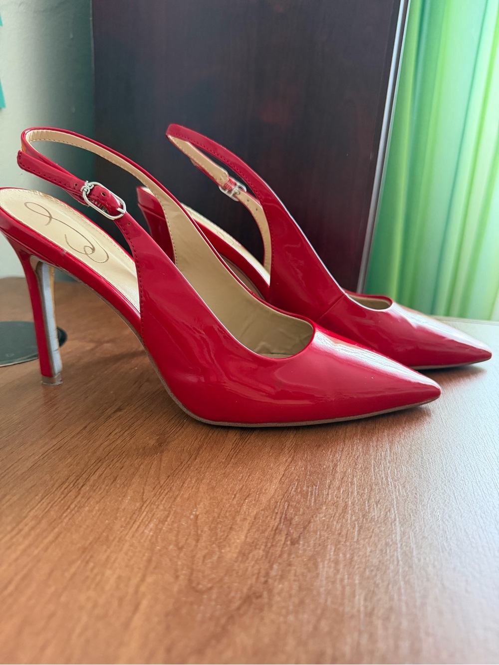 Stuart Weitzman Red Patent Slingback Pointed-Toe Heels